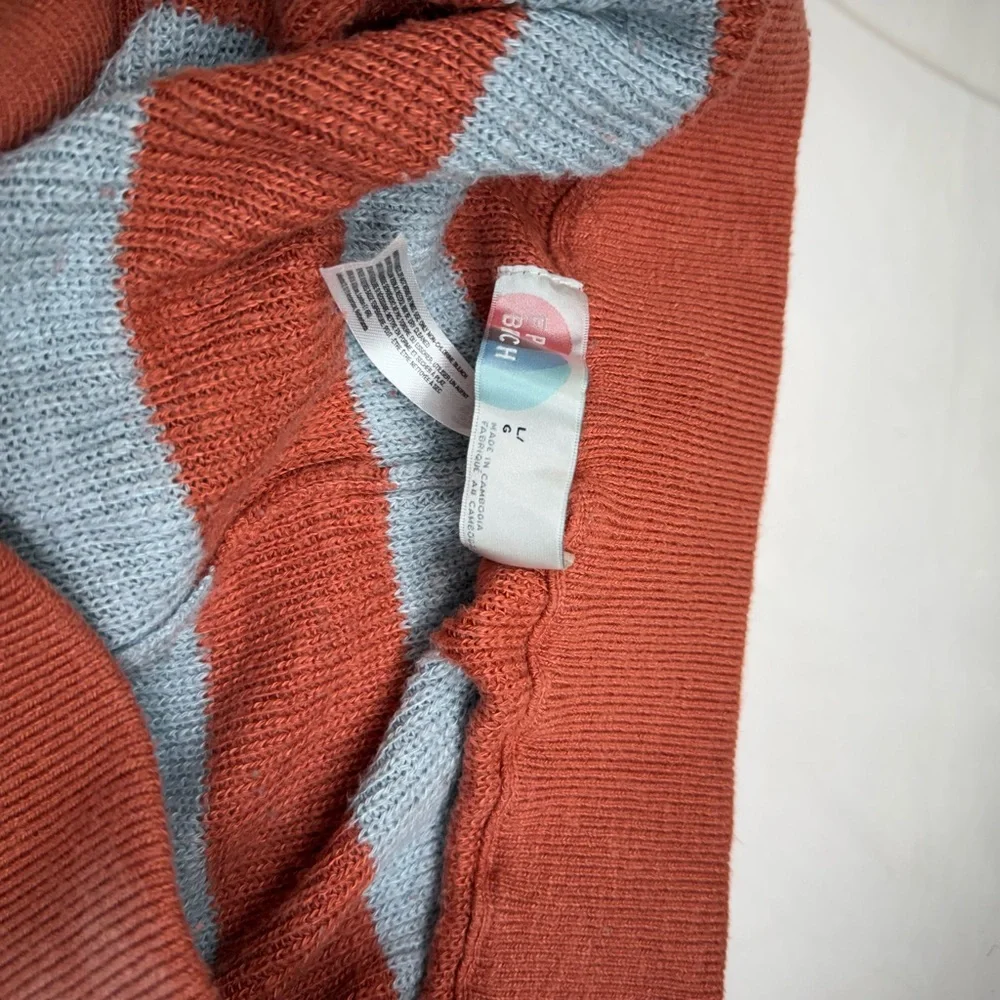 Free People Coral and Light Gray Striped Scoop Neck Sweater